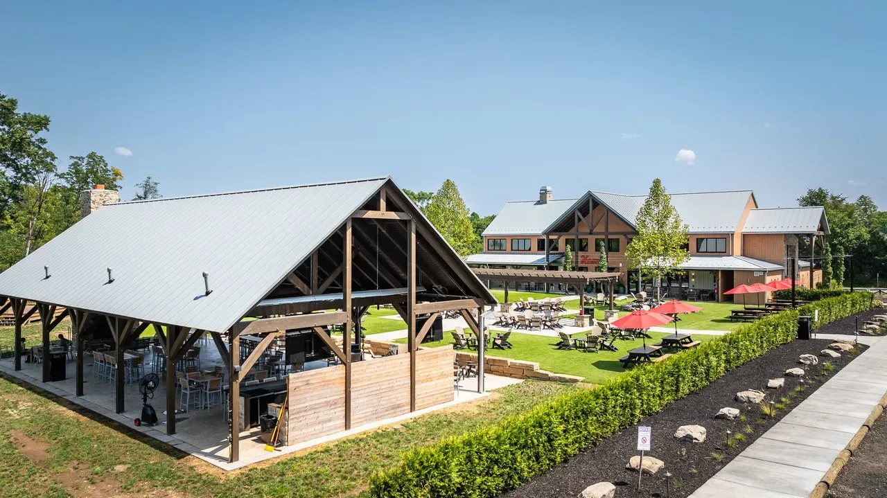 Timber Frame Pavilion — Aerial View - photo 1 by Hearthstone Design Build