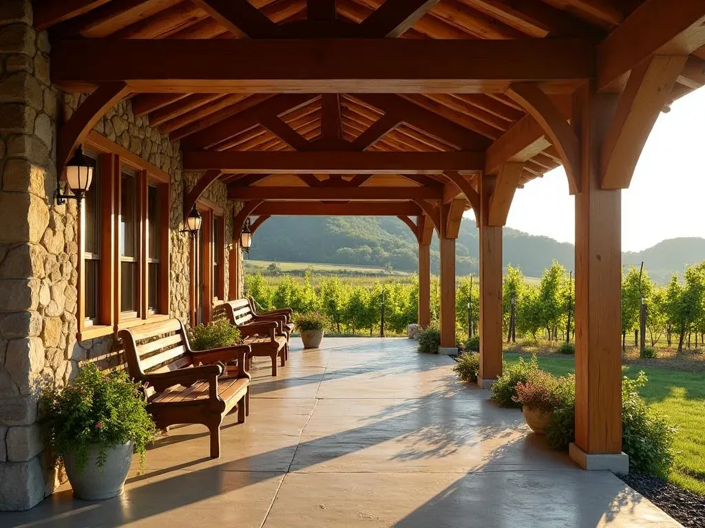 Vineyard Guest Cottage Douglas Fir timber frame with wraparound porch in Fauquier County vineyard